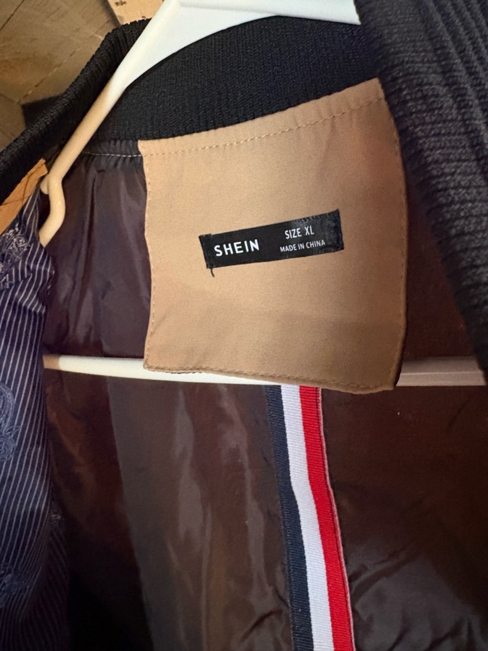 SHEIN Brown Bomber Jacket with inside detail and zipper arm pocket